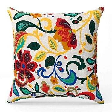 Imagem de Capa de almofada Jacquard floral amarelo 70 x 70