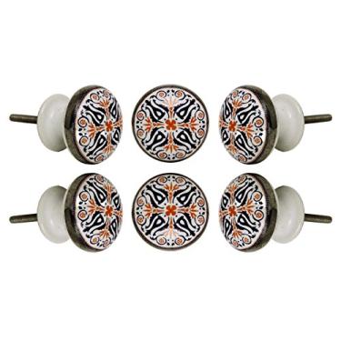 Imagem de Conjunto de 6 puxadores de armário de cerâmica tangier puxador de gaveta feito à mão 1,7" (42 mm) puxador de armário puxador de cozinha maçaneta de porta da Trinca-Ferro