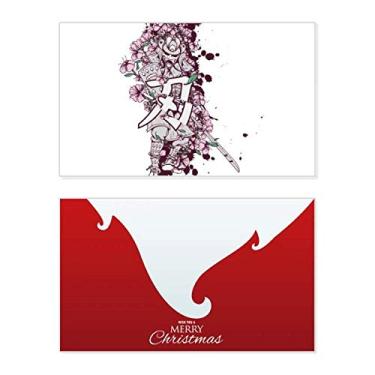 Imagem de Espada Samurai Japonesa Ninja Sakura Art Holiday Merry Christmas Cartões de parabéns Mensagem de Natal