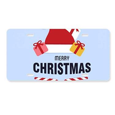 Imagem de DIYthinker Feliz Natal, chapéu de Papai Noel, placa de licença para decoração de carro, acessório de aço inoxidável