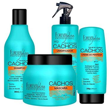 Imagem de Kit Cachos Forever Liss Shampoo 300ml, Creme de Pentear 200g, Umidificador 300ml e Máscara 250g