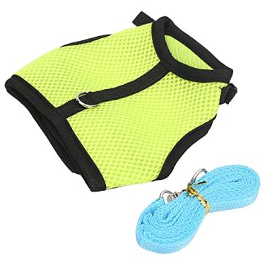Imagem de Wosune Arreio para cães pequenos, tecido de malha macio confortável ajustável com coleira para pequenos animais de estimação para coelhos (número P, verde)
