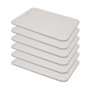 Imagem de Conjunto 6 Bandejas Plásticas Self-Service Refeição 48 x 32,5 x 2 BR-100 Branca - Della Plast
