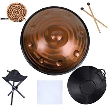 Imagem de Tambor De Aço Handpan De 440 Hz 9 Notas De 22 Polegadas Em Ré Menor, Baquetas Duráveis ​​e Pano Livre De Poeira, 9 Notas-D3 A3 Bb3 C4 D4 E4 F4 G4 A4, Com Suporte Handpan, Estojo Handpan, Linha,Dou