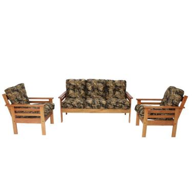 Imagem de Conjunto De Sofá 3 Lugares E Poltronas Em Madeira