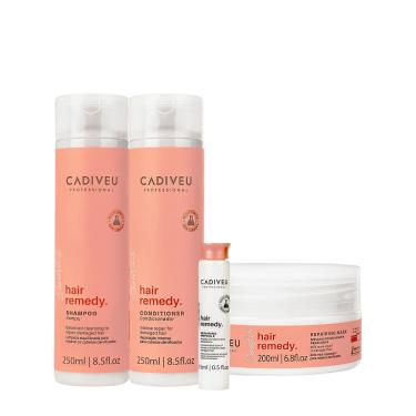 Imagem de KIT CADIVEU PROFESSIONAL HAIR REMEDY SHAMPOO CONDICIONADOR MáSCARA E AMPOLA (4 PRODUTOS) 