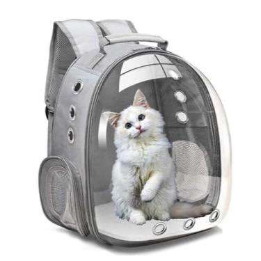 Imagem de Mochila Bolsa Pet Visão Panorâmica Astronauta Cachorro e Gato (Cinza)