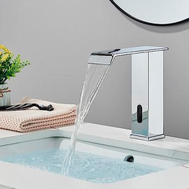 Imagem de Torneira inteligente de banheiro com sensor único e frio, preta, automática, montagem em latão, torneira para pia de banheiro, cromada curta 1