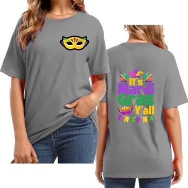 Imagem de 2024 Mardi Gras Outfit for Women Letter Back Printed Mardi Gras Shirts for Women Fat Tuesday Camisetas, Cinza, P