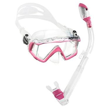 Imagem de Kit de máscara panorâmica e snorkel seco Cressi para snorkeling, mergulho | Pano 3 e supernova seco: projetado na Itália, Clear/Pink