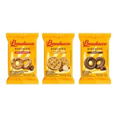 Imagem de Kit Biscoitos Bauducco Sabores Sortidos - Mix 100 Sachês - Gotas, Chocolate e Banana com Canela