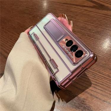 Imagem de Para Samsung Galaxy Z Fold 5 3 Z Fold 4 Case Chapeamento de peça única Capa transparente com suporte e protetor de tela, rosa, para Galaxy Z Fold 5