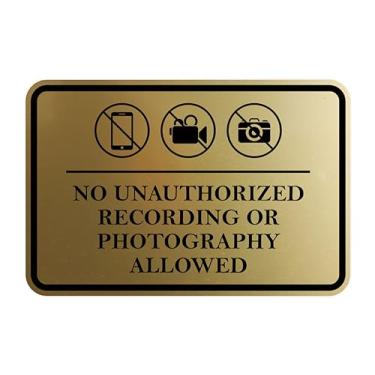 Imagem de Signs ByLITA Moldura clássica sem gravação não autorizada ou fotografia permitida placa de porta ou parede plástico ABS durável | Gravação a laser | fácil instalação | Placa de tribunal (ouro