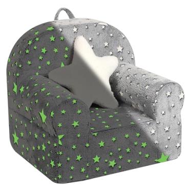 Imagem de MOMCAYWEX Sofá infantil Lillte Star com almofada de estrela, cadeira infantil com encosto alto que brilha no escuro para meninos e meninas, cinza