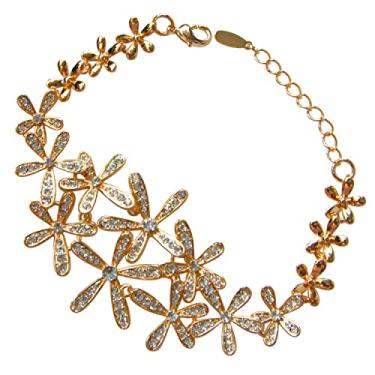 Imagem de Navachi Bracelete Az3113b banhado a ouro rosa 18 k com flor de cristal 18,5 cm, liga metálica, Zircônia