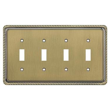 Imagem de Henne Bery Placa decorativa de parede com borda de corda, bronze envelhecido (interruptor quádruplo, latão antigo)