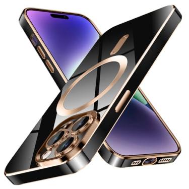 Imagem de YSLBWLE Capa para iPhone 12 Pro Max, [compatível com magnético], [proteção contra quedas de grau militar de 3,5 m] [antiamarelamento] Capa protetora de luxo de TPU macio fino para 14 Pro Max - preta