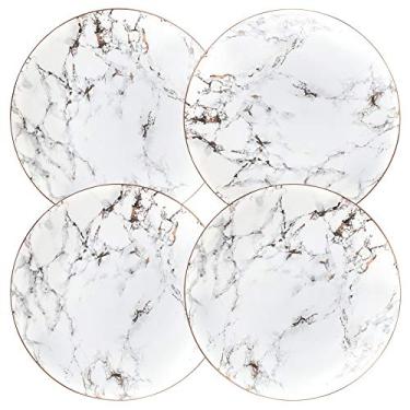 Imagem de Conjunto de 4 pratos de jantar de porcelana com design de mármore Coffeezone, Louças, Slight Gold 10 inches, 1