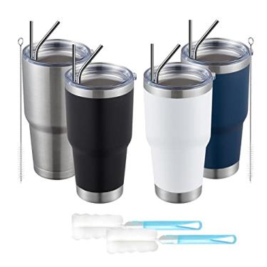 Imagem de MEWAY Caneca de viagem com isolamento a vácuo de parede dupla de 850 g, copo de aço inoxidável com tampa, copo de café isolado durável revestido com pó para bebidas frias e quentes (MIX, 4 unidades)