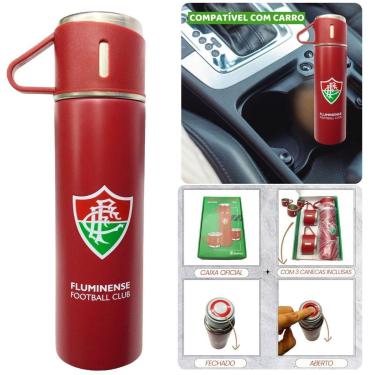 Imagem de Garrafa Térmica 420ml com 3 Canecas G Quente Frio Vácuo Time Fluminense Oficial-Unissex