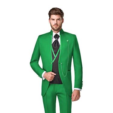 Imagem de Sxfashbrd Ternos masculinos slim fit conjunto de 3 peças dalily blazer jaqueta festa negócios smoking blazer jaquetas para casamento, Verde, 3X-Large
