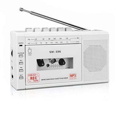 Imagem de SEMIER Gravador de cassete portátil, conversor digital de cassete para MP3 via USB ou cartão micro SD, alimentado por CA ou 4 pilhas AA, rádio AM FM, Walkman, alto-falante e microfone embutidos