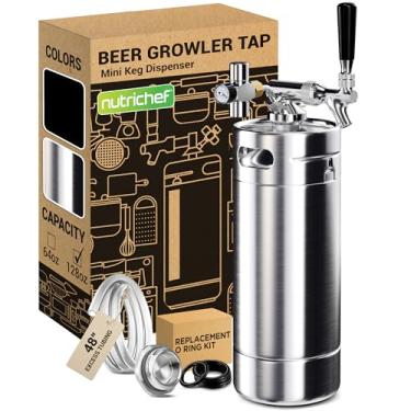 Imagem de NutriChef Sistema de torneira pressurizada Growler - Kit Kegerator portátil de aço inoxidável com mini barril - Regulador de pressão de CO2 mantém carbonatação para cerveja artesanal, rascunho e