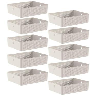 Imagem de 10 Caixas Organizadoras Multiuso Flow Bege 8,2L Ou Cestos Pl