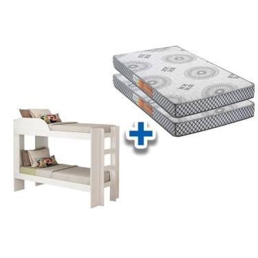 Imagem de Colchão D20 Pérola Grey Polar (2un) + Beliche Bia Branco