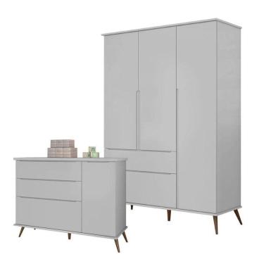 Imagem de Cômoda E Guarda Roupa Infantil Retro Alice Cinza Acetinado - Phoenix Baby