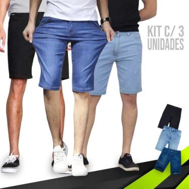 Imagem de Kit 3 Bermudas Jeans Skinny Masculinas Casual Elastano Short Slim Pret