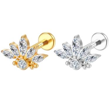 Imagem de LOMISS Piercing Helix Conch Titanio Piercing Orelha Nariz Piercing Labret Tragus Zircônia (Dourado)