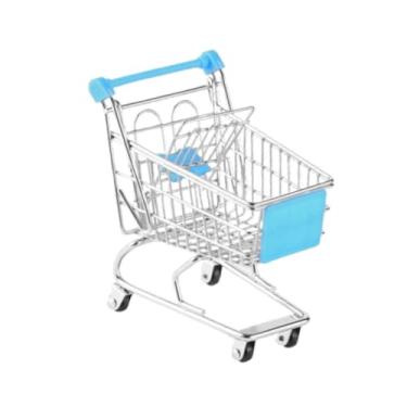 Imagem de WeiLaiKeQi Mini carrinho de compras organizador de mesa ornamento decorativo crianças empurrar carrinho brinquedo supermercado brinquedo, Azul