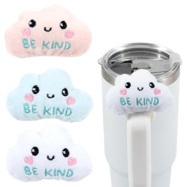 Imagem de Kauai Sun 3 peças de acessórios de pelúcia de nuvem Stanley Charms Accessories - Ajustável para garrafas de água e copos com alças - Citação inspiradora "Be Kind" - Design adorável original, 3in,