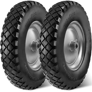 Imagem de MaxAuto Carrinho de mão Pneu 4.80 4.00-8 Flat-Free 4.80/4.00-8 Pneu e Roda com Encaixe de Graxa, Cubo Centralizado de 7,6 cm, Rolamentos de 3/4", Pneu 4.80 4.00-8 para Caminhão de Mão, Carrinho,