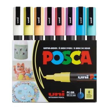 Imagem de posca Conjunto de marcadores, 8 marcadores de tinta fina 3M – tons suaves – branco, amarelo sol, damasco, rosa claro, rosa coral, lavanda, azul claro, verde-água