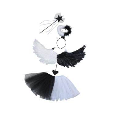Imagem de YIJU Fantasias de anjo para meninas, conjunto de fantasias infantis de demônio para dramatização e performance no palco, Preto Branco