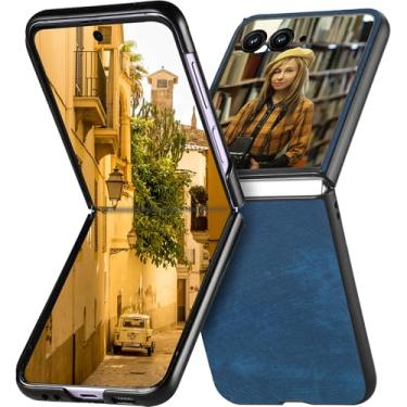 Imagem de Ephoou Capa para Motorola Razr 60 Pro/Razr+ 2024/ Razr 5/Razr Gen 5, capa de couro resistente a arranhões e anti-impressão digital fina para Motorola Razr 50 Ultra. TP-azul