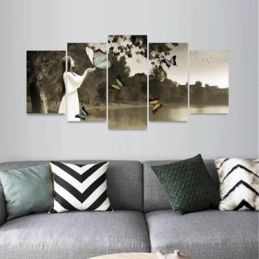 Imagem de Quadro Mosaico Para Quarto Sala Moça E Borboletas Artístico - Descolad