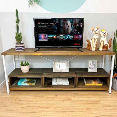 Imagem de Rack de TV Industrial de Ferro e Madeira Style Square 3 Nichos Uno Tab