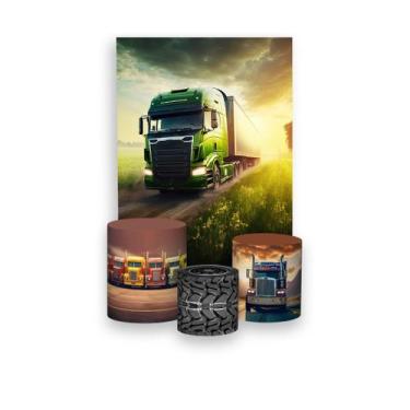 Imagem de Painel De Festa Vertical 1,50 x 2,20 + Trio De Capas Cilindro - Caminh