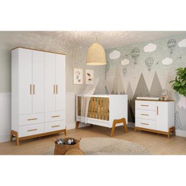 Imagem de Quarto Completo Retro Moveis Peroba Guti 04 portas MDF Branco Amêndoa,