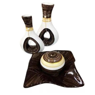 Imagem de Jogo De Vasos Par Furados E Centro De Mesa De Sala Marrom - Retrofenna