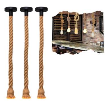 Imagem de 3 Pendentes Corda Sisal 1,80M Para Nó Laço Retro Rústico Vintage Com S