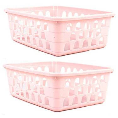 Imagem de Kit 2 Cestos Multiuso Organizador Médio Rosa 20x15,5x6,5Cm - 123 Organ