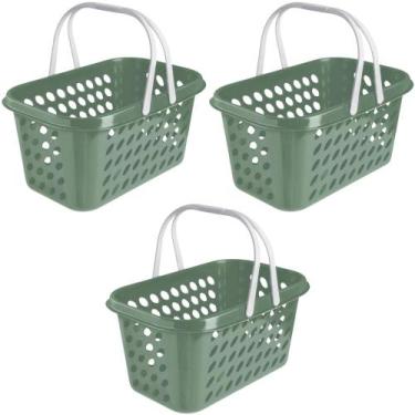 Imagem de Kit 3 Cesta Cestinha Plástica Supermercado Compras 3L c/ Alça Resisten