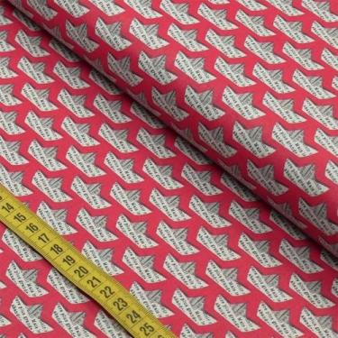 Imagem de Tecido Estampado para Patchwork - Navy : Mini Barco de Jornal Vermelho
