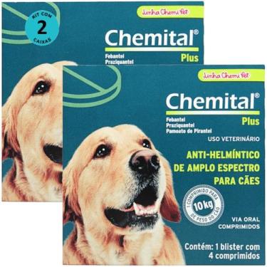 Imagem de Chemital Plus Com4 Comprimidos ChemitecVermífugo Para Cães Kit Com 2 C