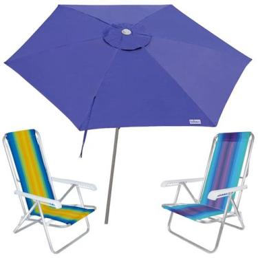 Imagem de Kit Guarda Sol Ombrelone 2,4m Malibu Azul 2 Cadeira 8 Posições Alumíni