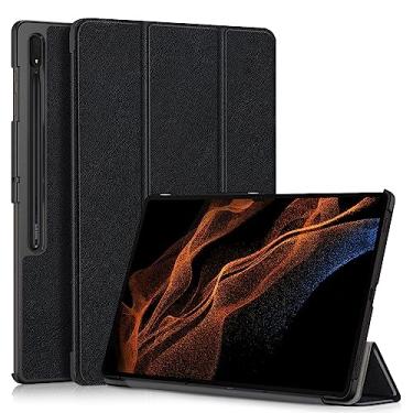 Imagem de Yiernuo Capa para tablet Samsung Galaxy Tab S9 Ultra/S8 Ultra de 14,6 polegadas, capa fina e leve com três dobras para PC com função despertar/hibernar automática, preta